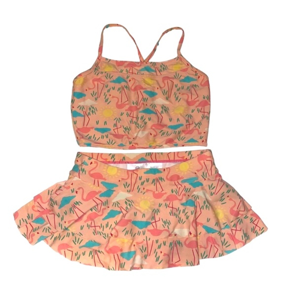 Hanna Andersson Girls Peach Multicolor Tankini Top Size 130 & Bottoms Size 120